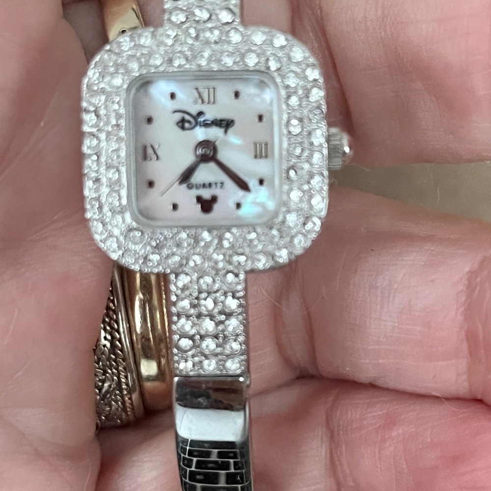 Silver with stones Women’s Mickey Mouse watch. EUC - Picture 2 of 7
